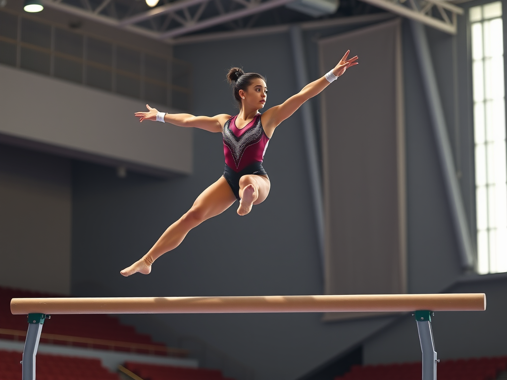 Ginasta na barra assimétrica. Início na ginástica olímpica, passos e dicas.
