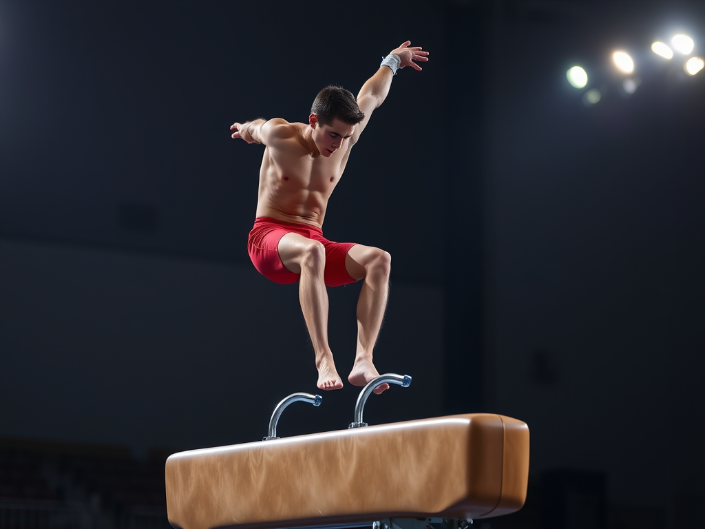 Ginasta no cavalo com alças. Ginástica artística: história, aparelhos, benefícios e curiosidades.